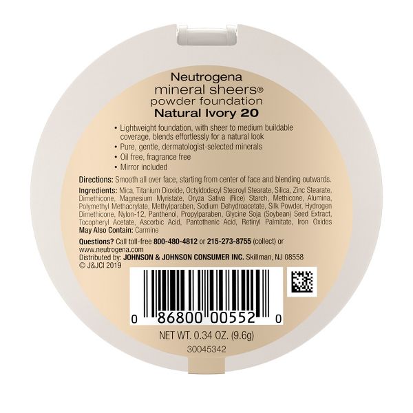 Neutrogena Mineral Sheers Compact Powder Foundation, Lightweight & Oil-Free - 10 Classic Ivory - 0.34oz