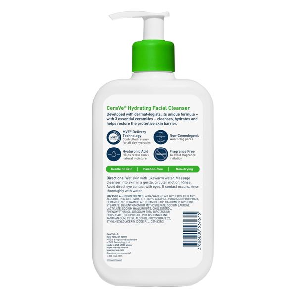 CeraVe Hydrating Face Wash with Hyaluronic Acid and Glycerin for Normal to Dry Skin - 12 fl oz