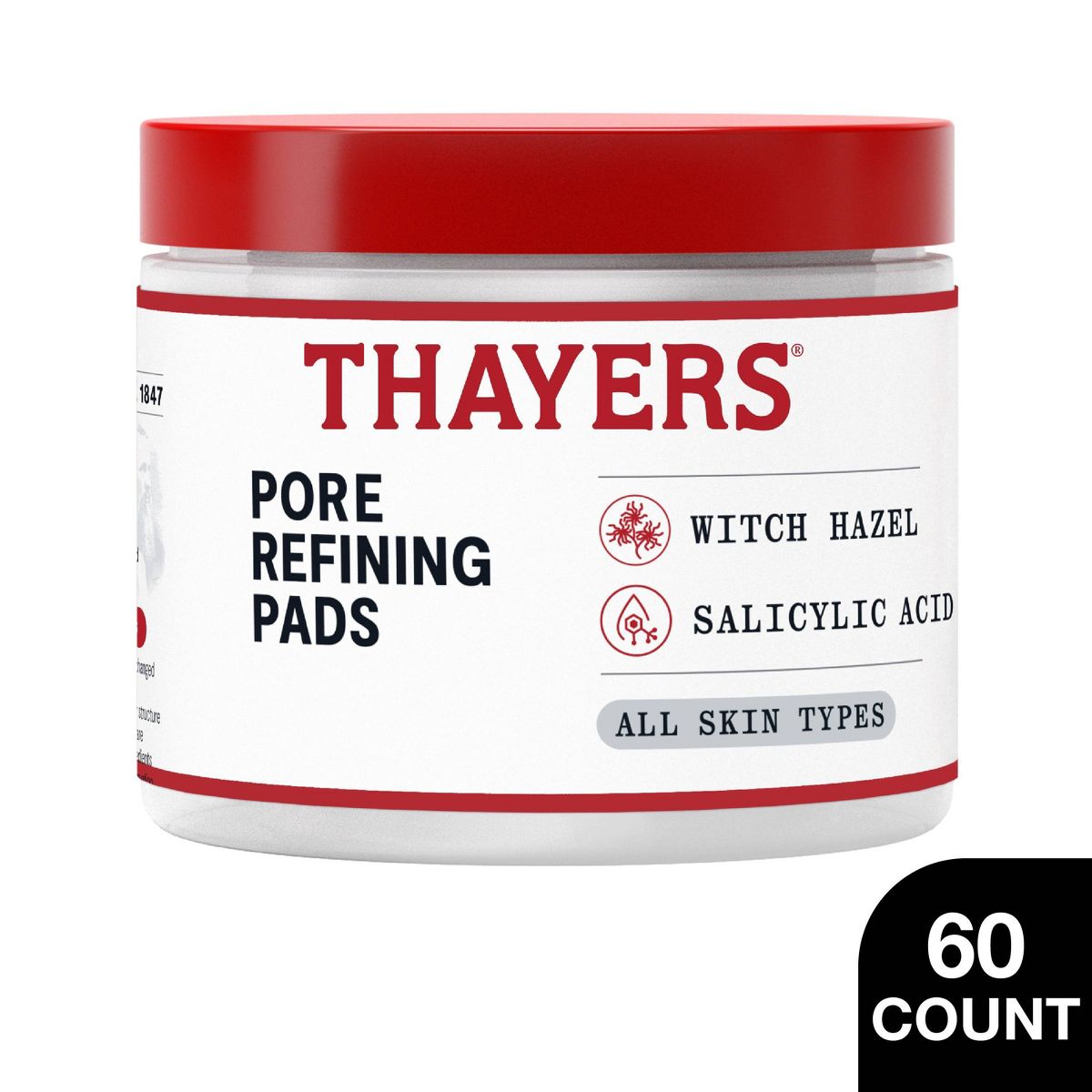 Thayers Natural Remedies Pore Refining Face Pads with Witch Hazel and Salicylic Acid - 60ct