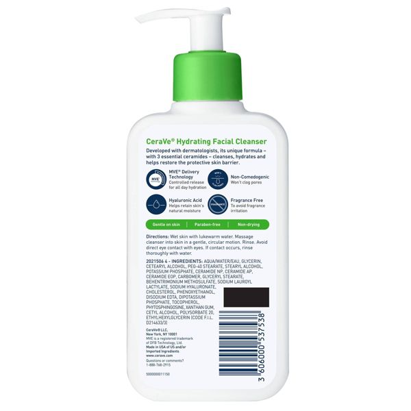CeraVe Hydrating Face Wash with Hyaluronic Acid and Glycerin for Normal to Dry Skin - 12 fl oz