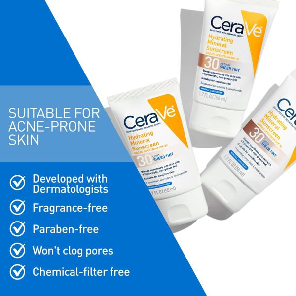 CeraVe Hydrating Mineral Tinted Face Sunscreen Lotion - SPF 30 - Deep - 1.7 fl oz