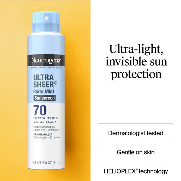 Neutrogena Ultra Sheer Body Mist Sunscreen Spray - Lightweight - Water Resistant - SPF 70 - Twin Pack - 5oz