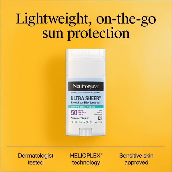 Neutrogena Mineral Ultra Sheer Face and Body Sunscreen Stick - SPF 50 - 1.5oz