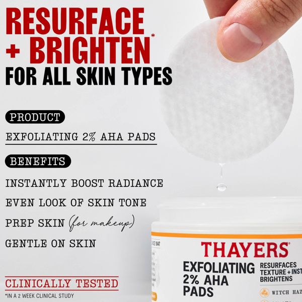 Thayers Natural Remedies Exfoliating 2% AHA Face Pads with Witch Hazel and 2% AHA - 60ct